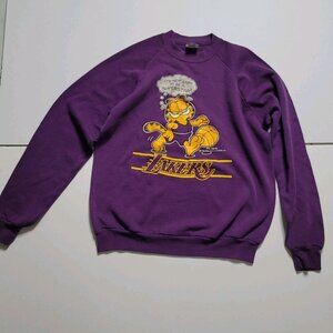 Garfield NBA LA Lakers Sweatshirt Purple Size XL Pullover Superstar RARE Vintage